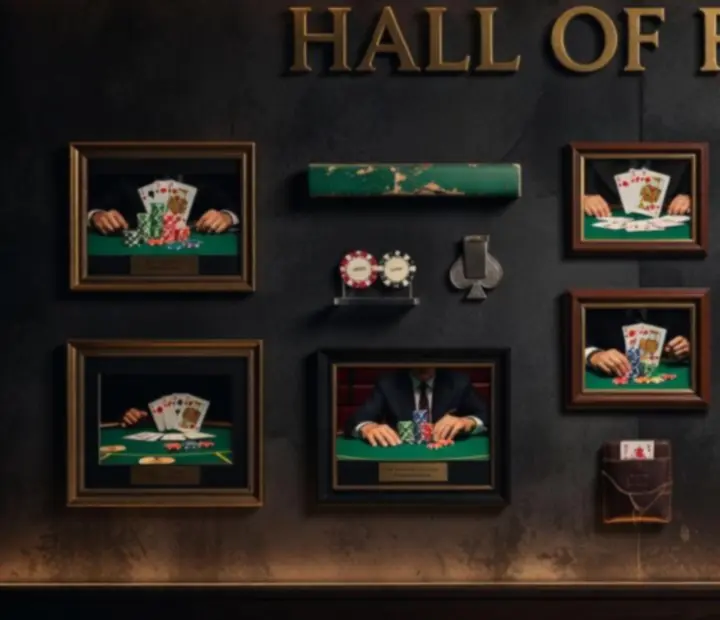 Muro de fotografías con ganadores y momentos icónicos del poker-room.